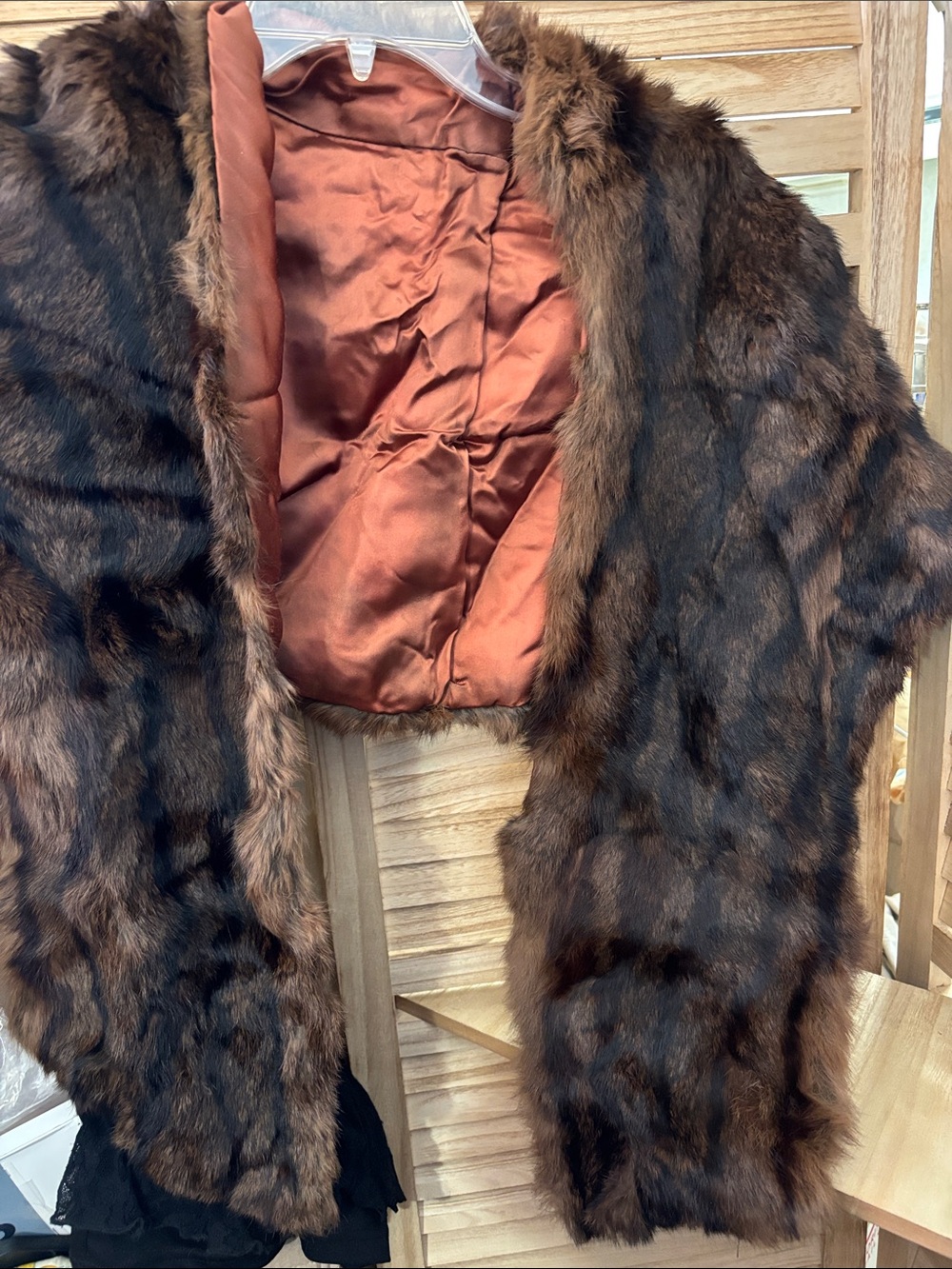 Brown Fur Stole with Rust Lining